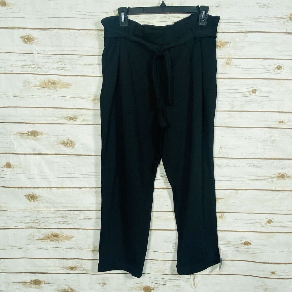 ASOS DESIGN Women Paperbag Waist Tie Belt Pleated Trousers Black US 8 Petite